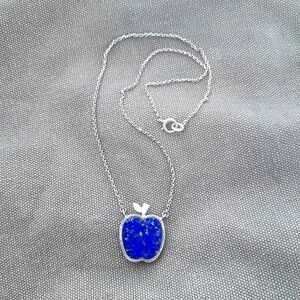 14" Sterling Silver Lapis Apple Necklace - Vintage